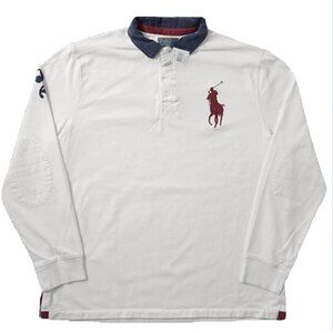 NEW Vintage Polo Ralph Lauren Rugby Shirt!  Small  White With Maroon Polo Player